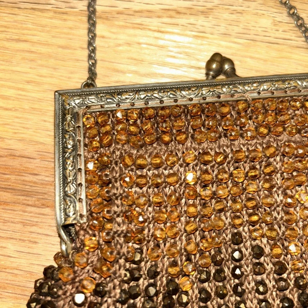 Antique Beaded Lined Purse 1920s RARE Ornate Clasp